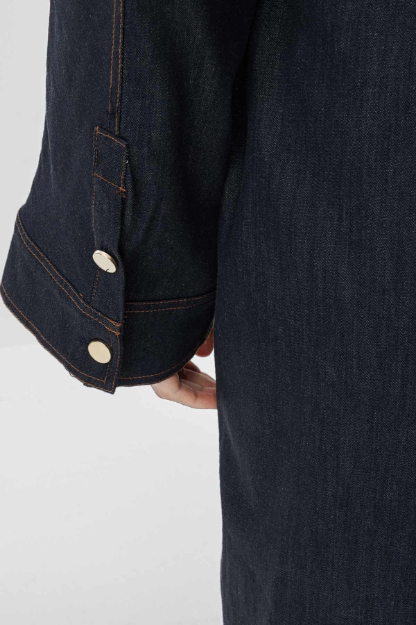 Andrea Gold Düğmeli Lacivert Denim Trençkot · 7