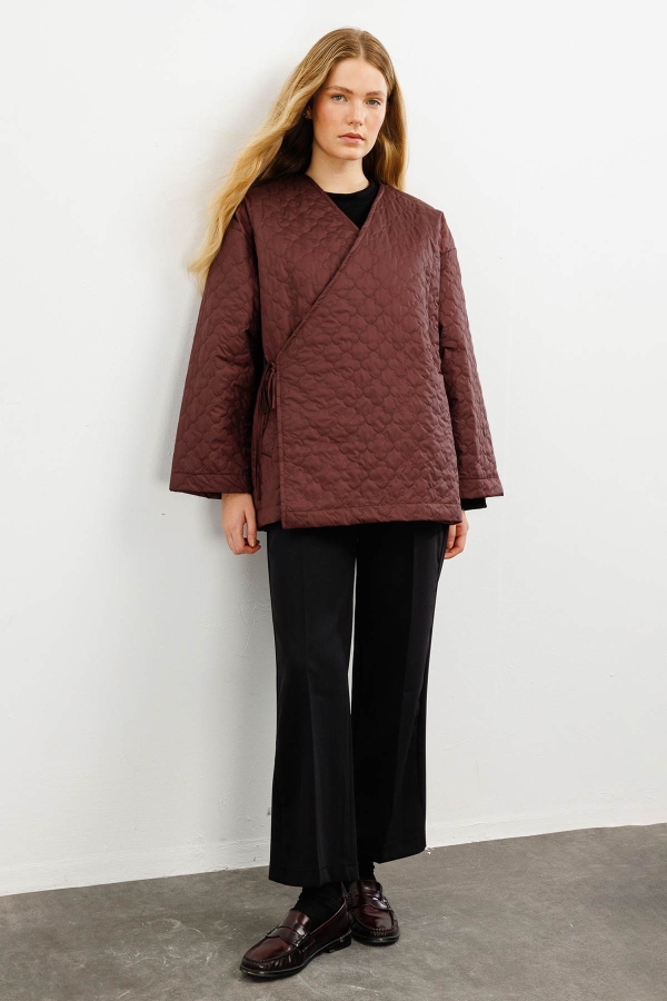 Hooopstore - Anvelop Bağlamalı Bordo Kapitone Mont