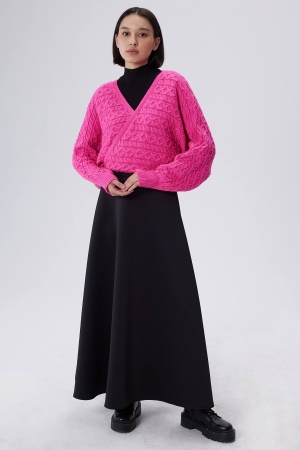 Anvelop Saç Örgü Kazak - Pembe
