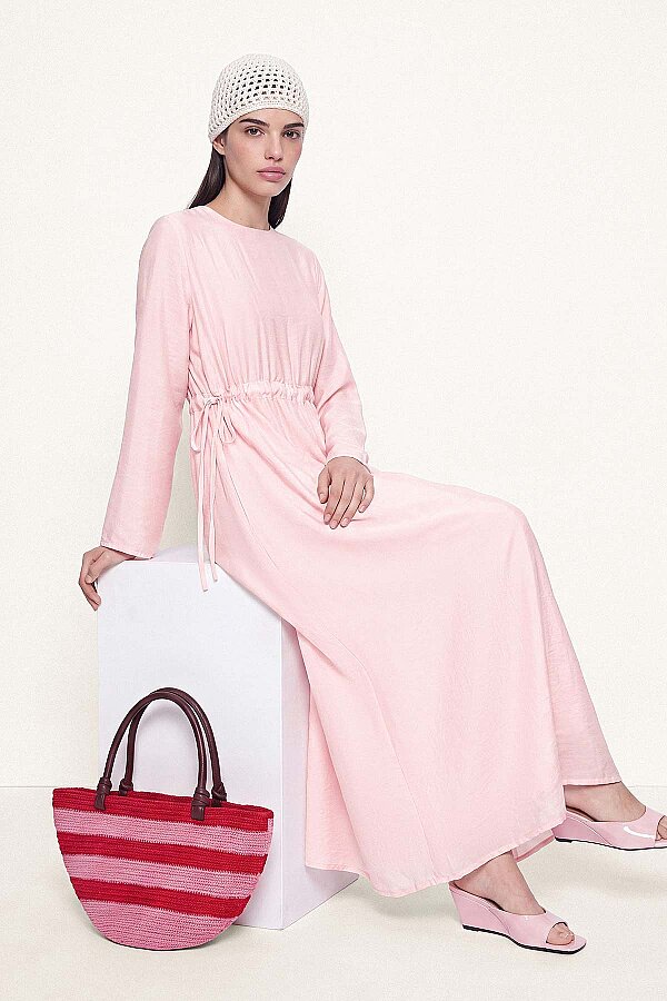 Bağlama Detaylı Soft Pembe Elbise · 3