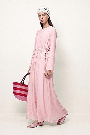 Bağlama Detaylı Soft Pembe Elbise (1)