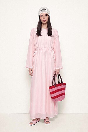 Bağlama Detaylı Soft Pembe Elbise