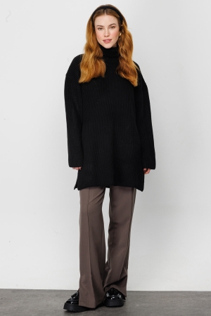 Balıkçı Yaka Oversize Kazak - Siyah