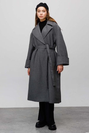 Balıksırtı Desen Oversize Kaban - Antrasit