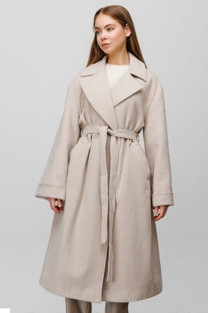Balıksırtı Desen Oversize Kaban - Bej