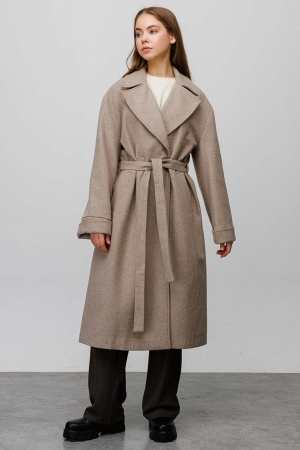 Balıksırtı Desen Oversize Kaban - Vizon