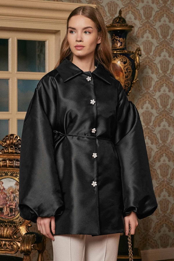 Balon Kol Brokar Siyah Tunik - Hooopstore