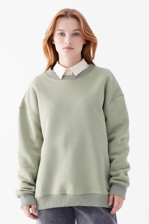 Basic Bisiklet Yaka Oversize Sweatshirt - Çağla