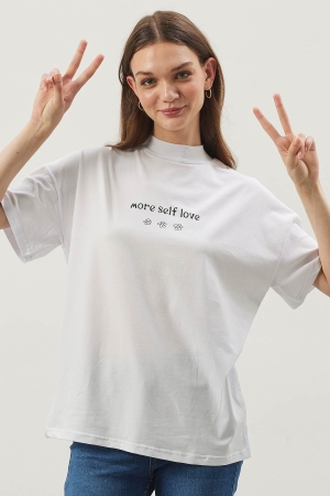 Baskılı Oversize Tshirt - Beyaz