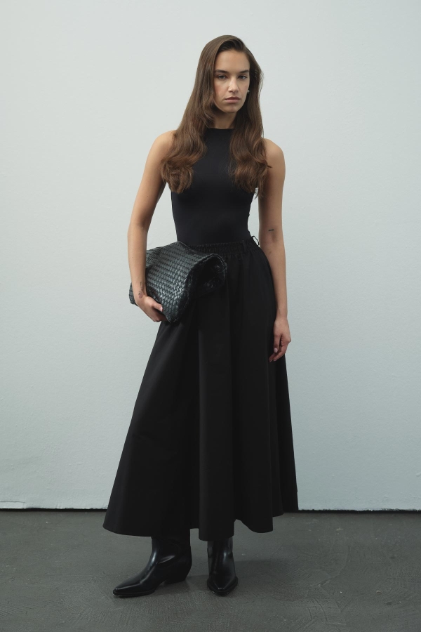 Hooopstore - Beli Lastikli Pamuklu Siyah Etek