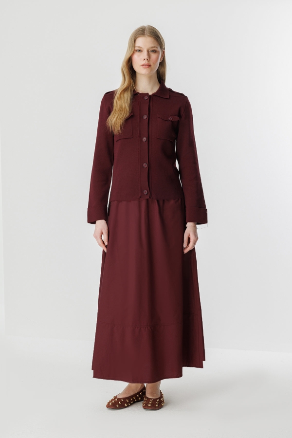 Hooopstore - Cep Kapaklı Merserize Bordo Hırka