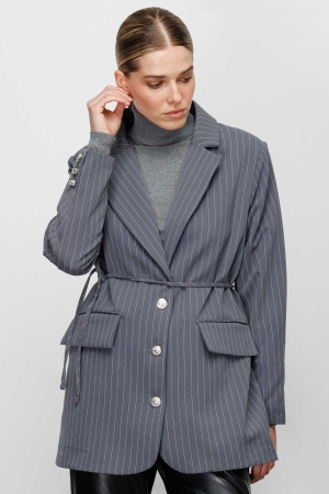 Çizgili Blazer Ceket - Antrasit