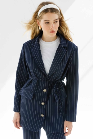 Çizgili Blazer Ceket - Lacivert