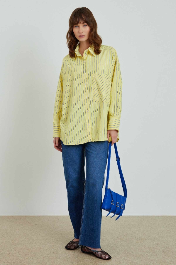 Çizgili Oversize Sarı Gömlek · 4
