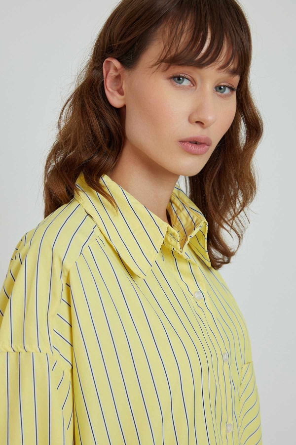Çizgili Oversize Sarı Gömlek · 2