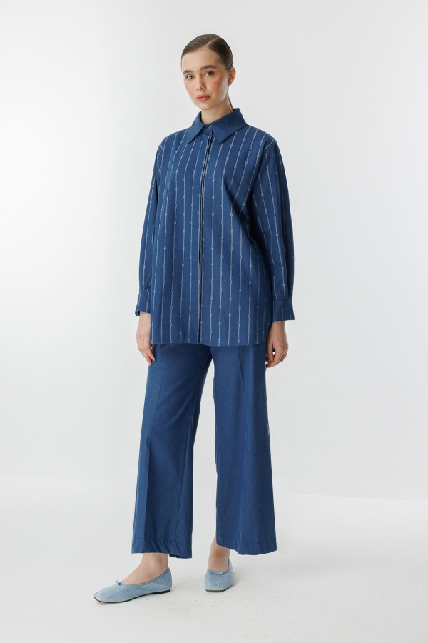 Denim Efektli Petite Mavi Pantolon
