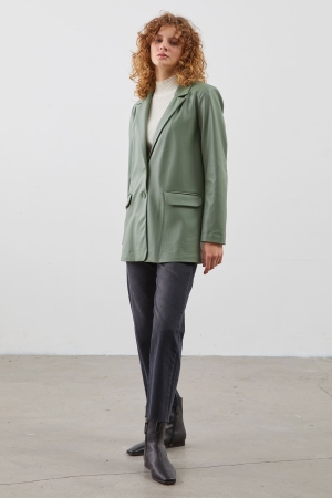 Deri Blazer Ceket - Mint Yeşili
