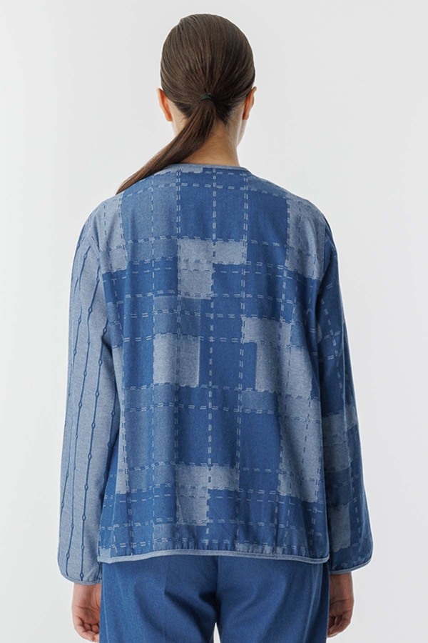 Desenli Denim Dokulu Mavi Ceket · 9