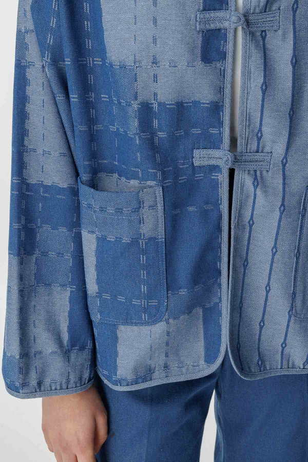 Desenli Denim Dokulu Mavi Ceket · 7
