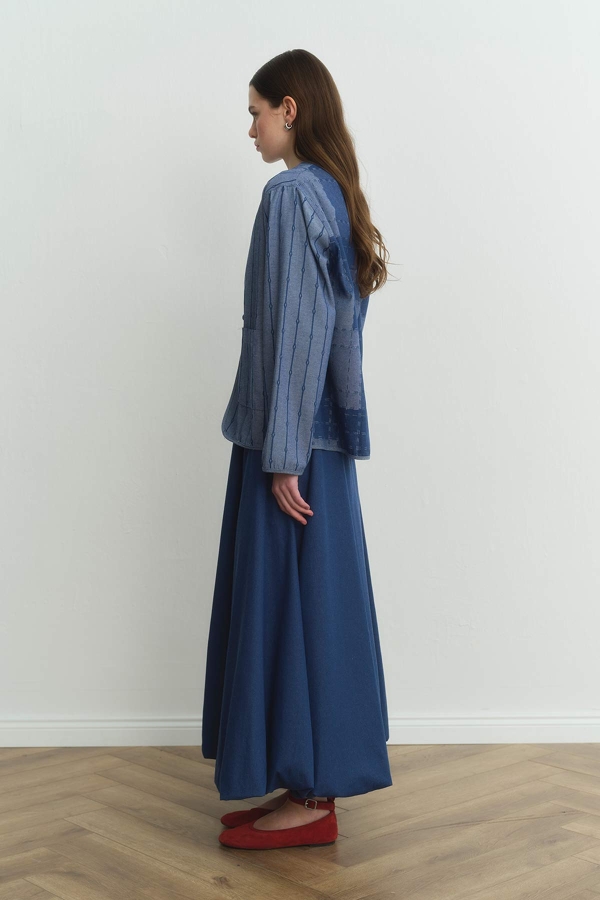 Desenli Denim Dokulu Mavi Ceket · 6