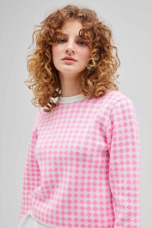 Desenli Triko Body - Pembe