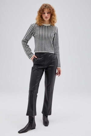 Desenli Triko Body - Siyah