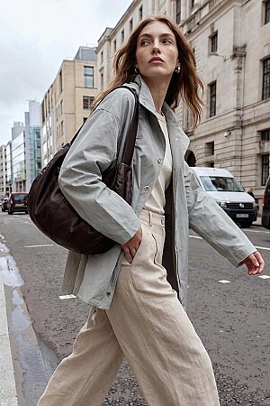 Dik Yaka Çıtçıtlı Oversize Buz Gri Ceket