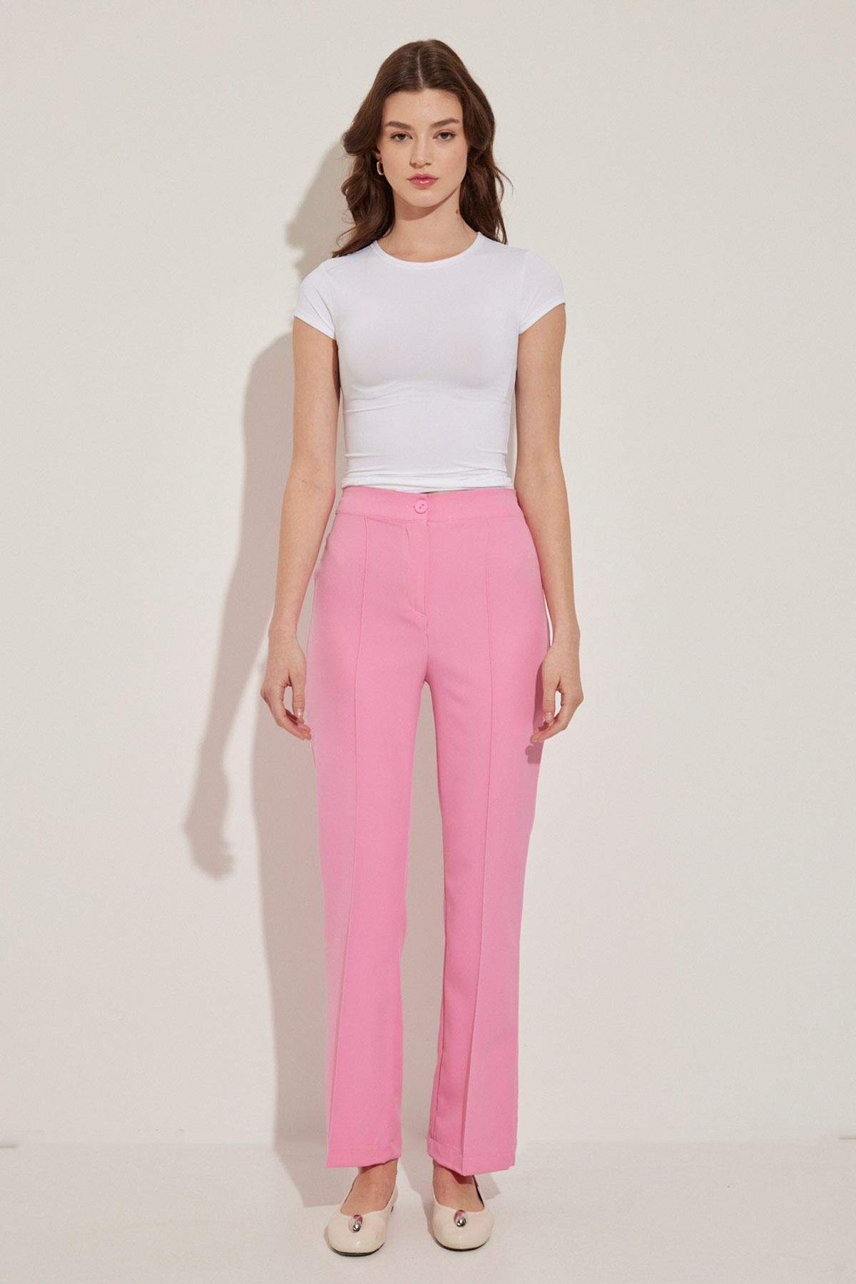 Dikiş Detaylı Pembe Pantolon