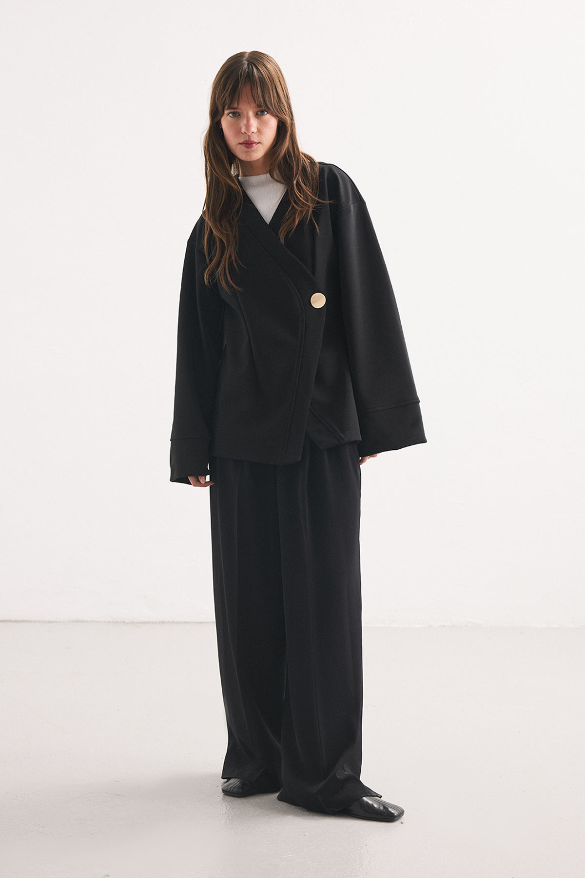Düğme Detaylı Siyah Kimono Bluz