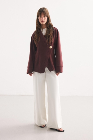 Düğme Detaylı Vişne Kimono Bluz (1)