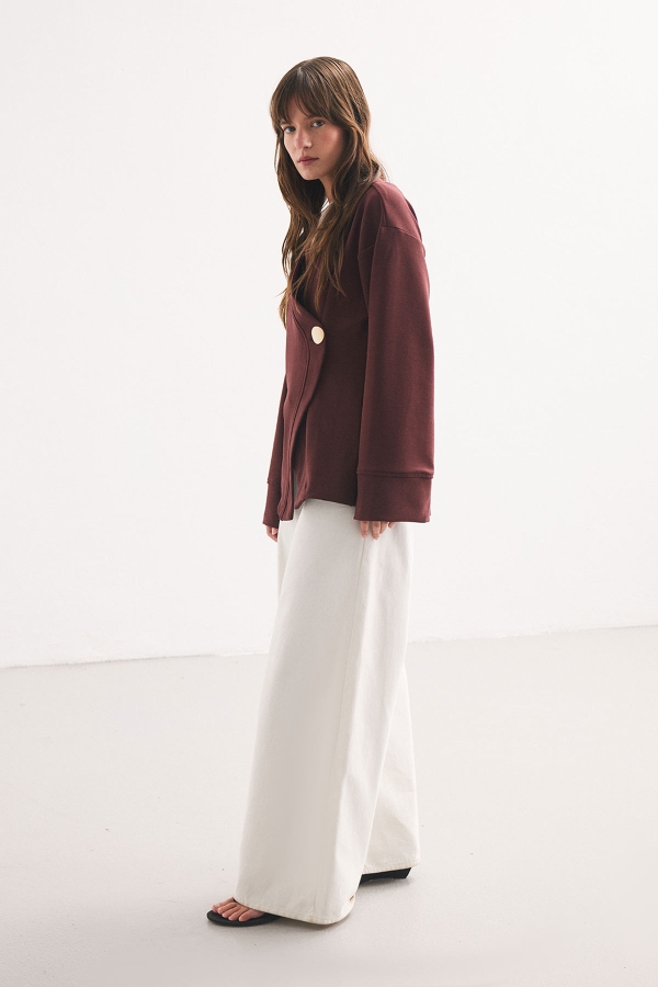 Düğme Detaylı Vişne Kimono Bluz · 6