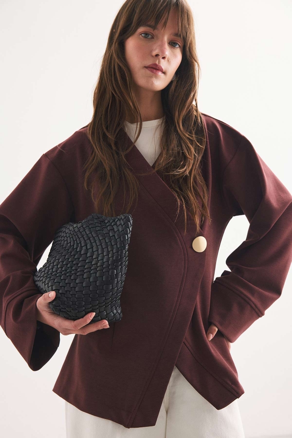 Düğme Detaylı Vişne Kimono Bluz · 5