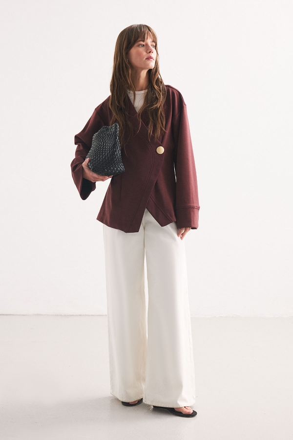 Düğme Detaylı Vişne Kimono Bluz · 3
