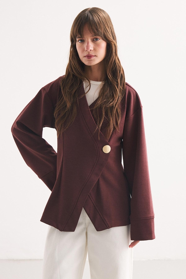 Düğme Detaylı Vişne Kimono Bluz · 4