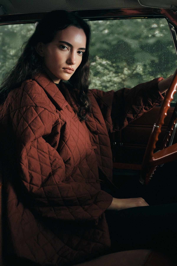 Hooopstore - Düğmeli Kapitone Bordo Mont