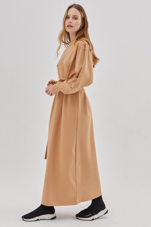 Uzun Sweat Elbise - Camel