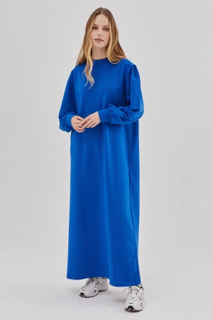 Uzun Sweat Elbise - Saks Mavisi