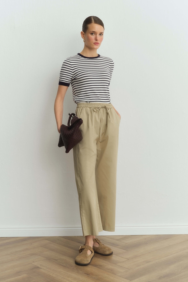 Hooopstore - Gabardin Loose Bej Pantolon