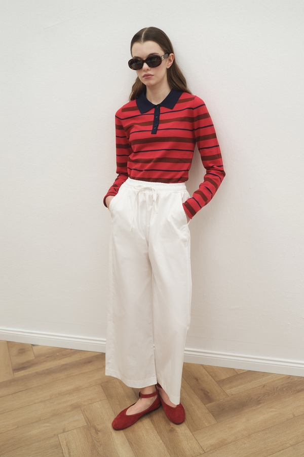 Hooopstore - Gabardin Loose Beyaz Pantolon