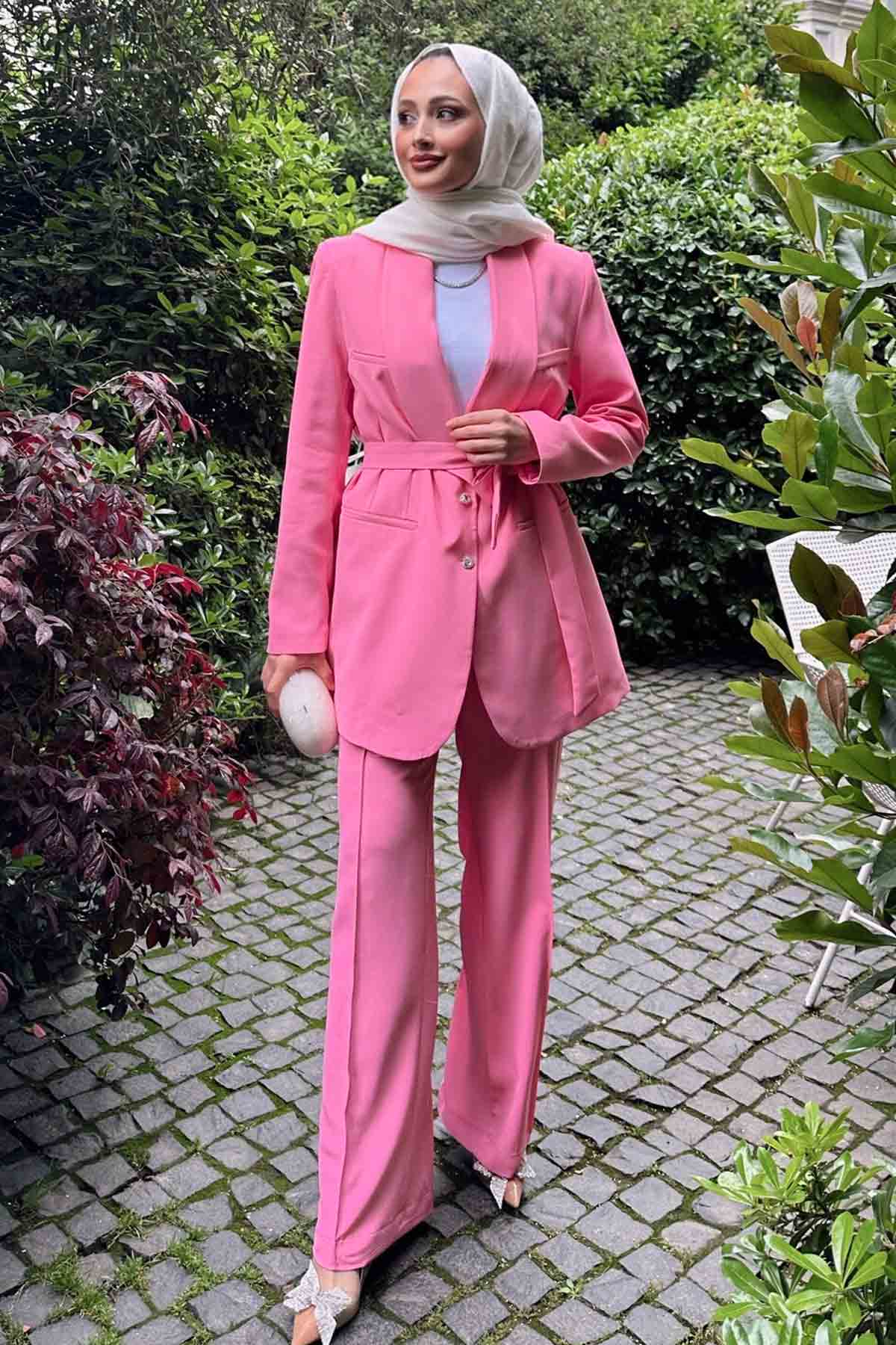 Geniş Paça Yüksek Bel Pembe Pantolon
