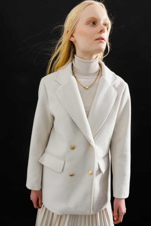 Gold Düğme Detaylı Kaşe Taş Blazer Ceket