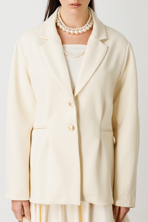 Gold Düğmeli Blazer Krem Ceket · 5