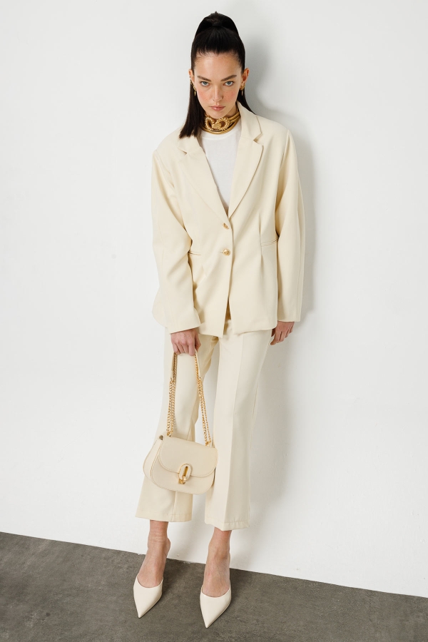 Gold Düğmeli Blazer Krem Ceket · 6