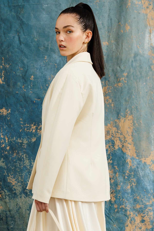Gold Düğmeli Blazer Krem Ceket · 8
