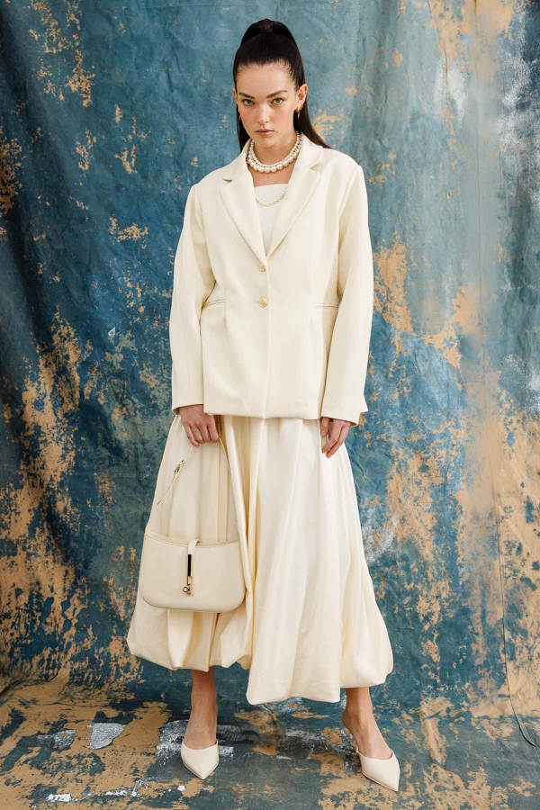 Gold Düğmeli Blazer Krem Ceket · 3