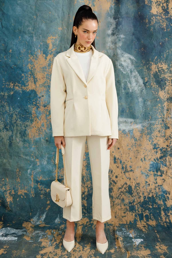 Gold Düğmeli Blazer Krem Ceket · 7