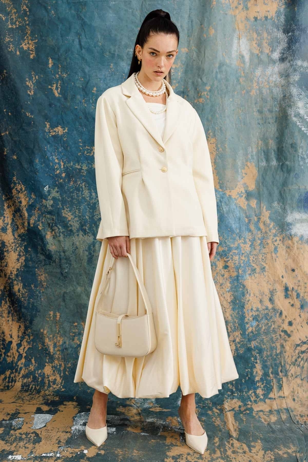 Hooopstore - Gold Düğmeli Blazer Krem Ceket