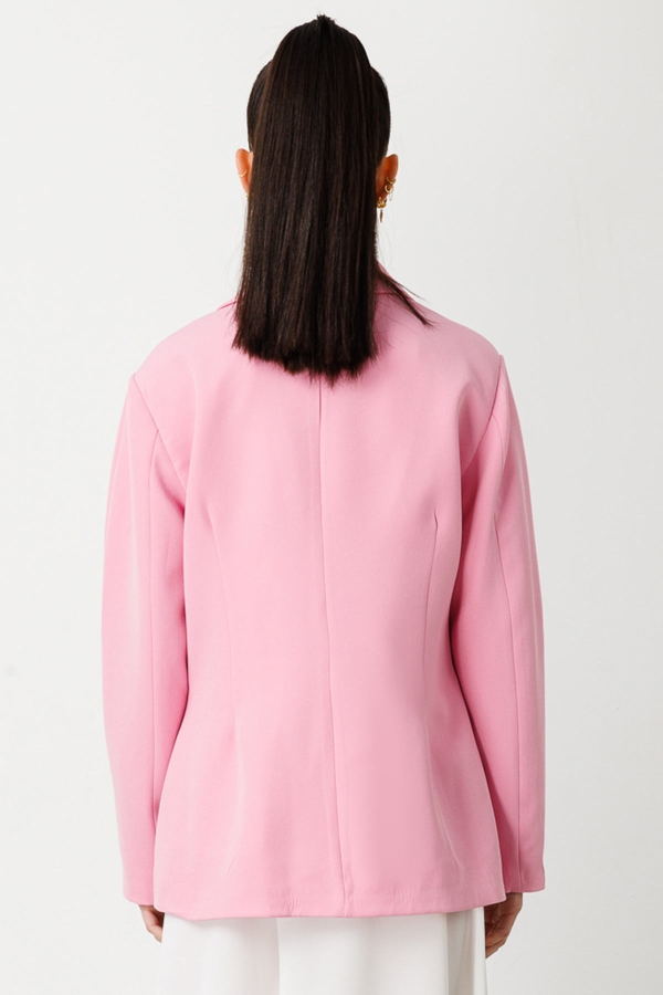 Gold Düğmeli Blazer Pembe Ceket · 8