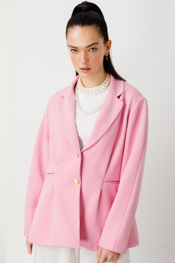 Gold Düğmeli Blazer Pembe Ceket · 6