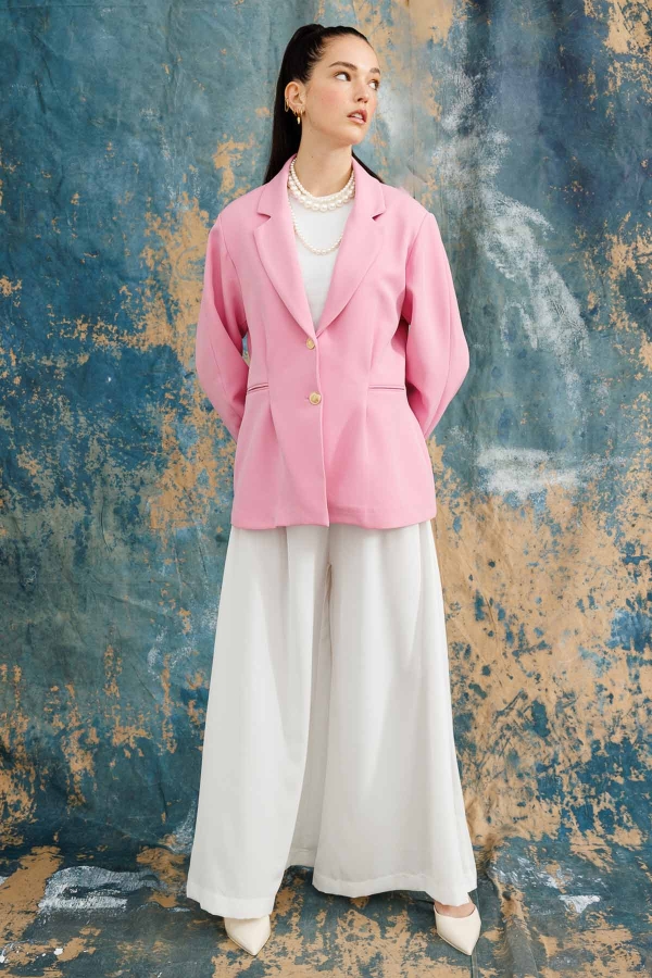 Gold Düğmeli Blazer Pembe Ceket · 4